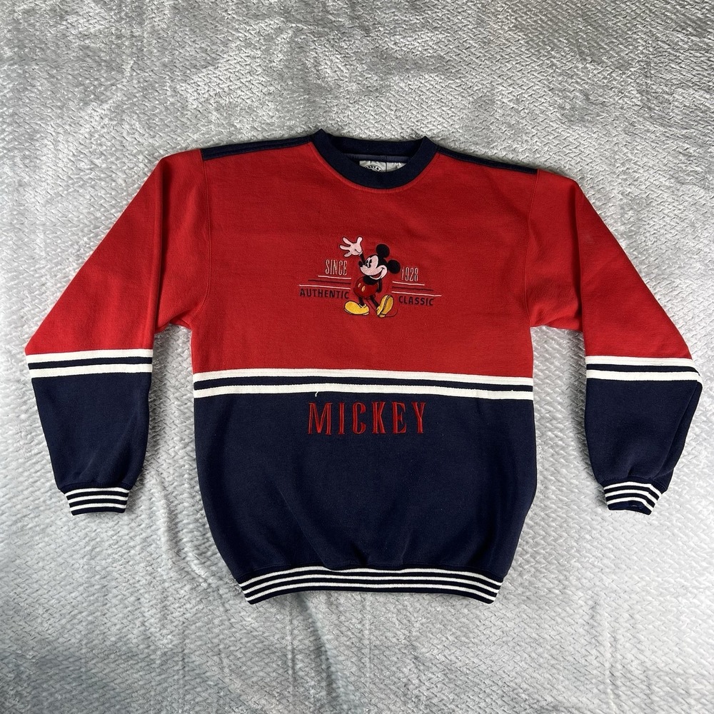 Vintage Mickey Mouse Sweatshirt Mens Medium Red Blue Embroidered Disney 90s